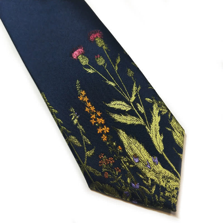 Cravatta da uomo blu navy con motivo a fiori