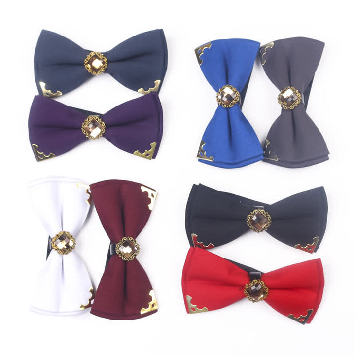 Papillon da uomo in cotone con bordo dorato e gemma