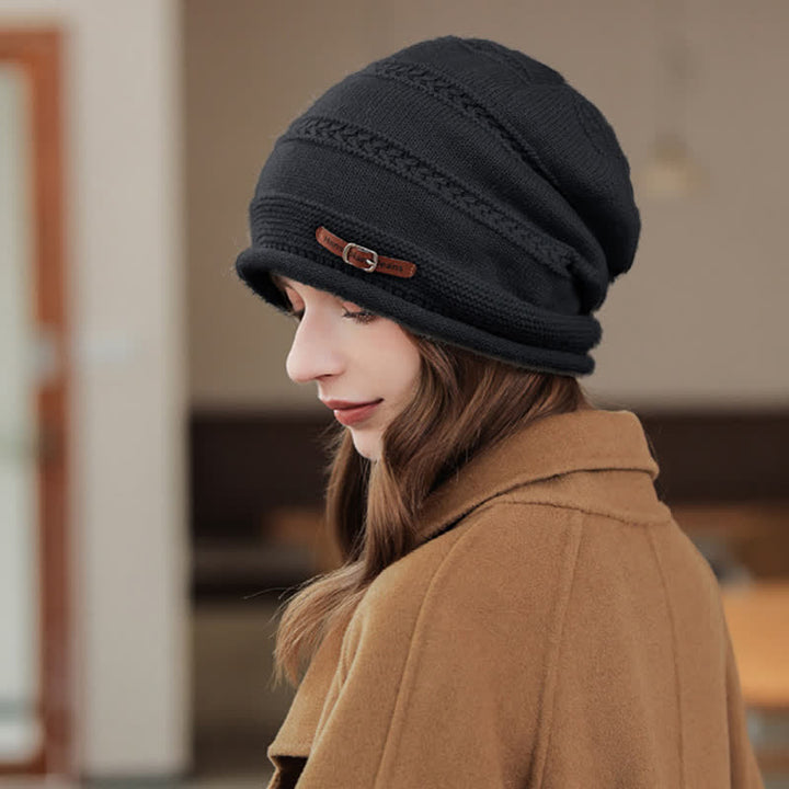 Cappello invernale da donna ripiegabile in pile lavorato a maglia
