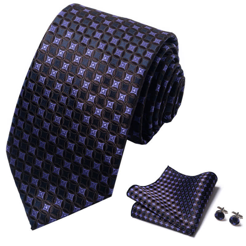 Set di 3 cravatte geometriche viola e marrone da uomo
