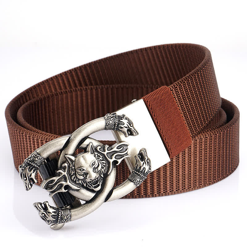 Cintura da uomo in nylon con scritta "Fierce Wolves In Flame"