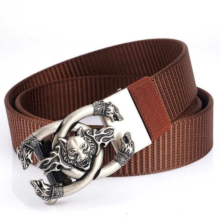 Cintura da uomo in nylon con scritta "Fierce Wolves In Flame"