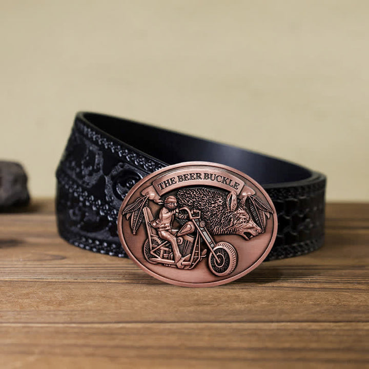 Cintura in pelle con fibbia porta birra creativo fai da te per motocicletta da uomo - Rame - Cintura nera intagliata (40) - image 22