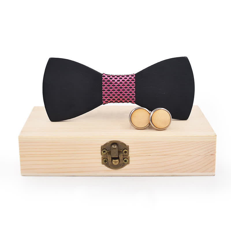 Set di 2 gemelli da uomo in legno nero con papillon
