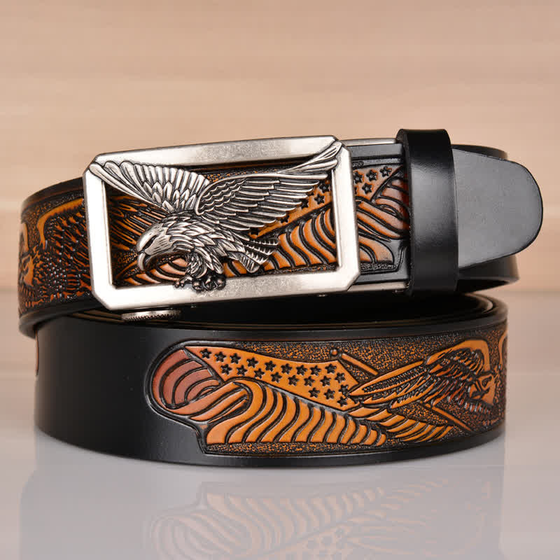Cintura in pelle goffrata con fibbia Hollow Eagle da uomo