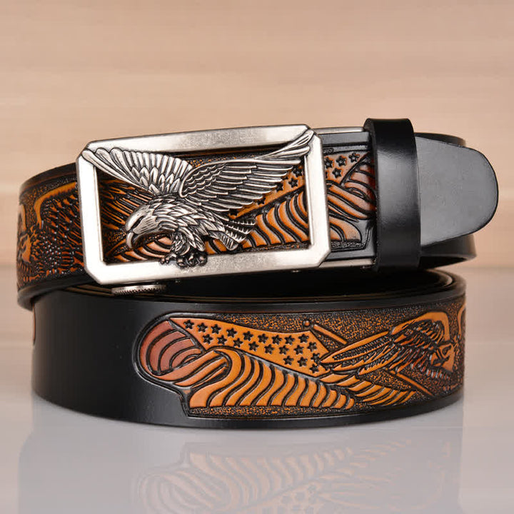 Cintura in pelle goffrata con fibbia Hollow Eagle da uomo