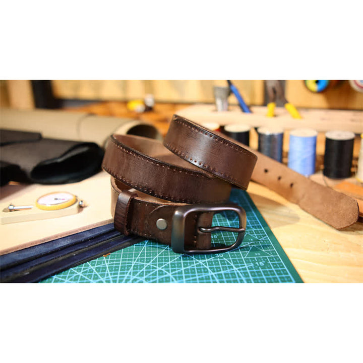 Cintura in pelle stile western invecchiato da uomo