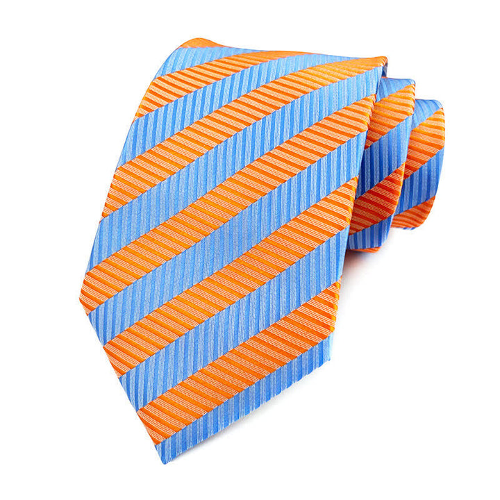 Cravatta a righe urbane preppy da uomo - Arancione e azzurro cielo - image 2