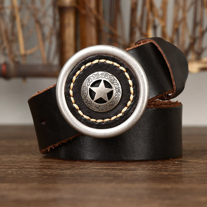 Cintura in pelle spessa con pentacolo vintage da uomo