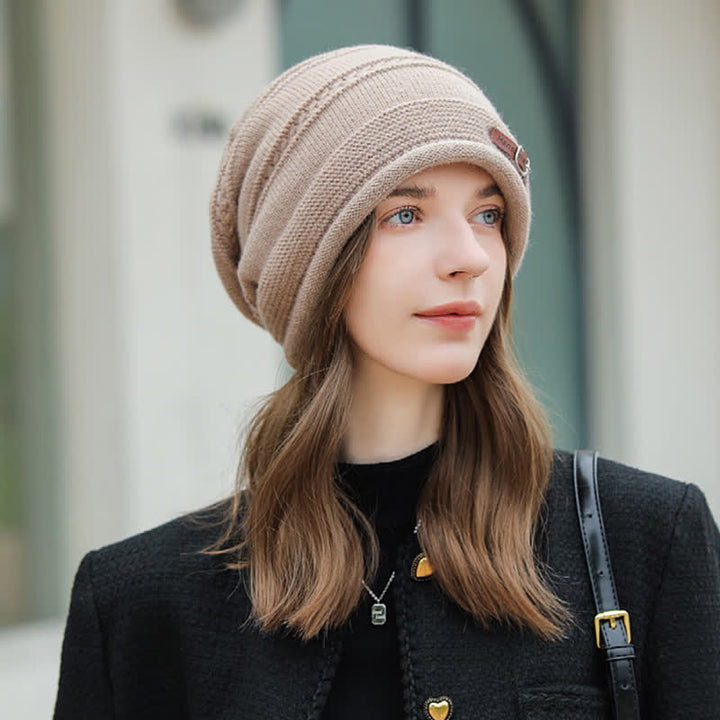 Cappello invernale da donna ripiegabile in pile lavorato a maglia