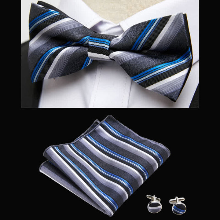 Set di 3 fazzoletti da taschino con papillon a righe classiche da uomo