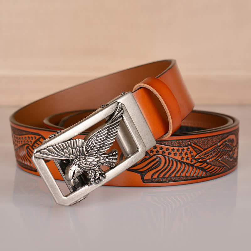 Cintura in pelle goffrata con fibbia Hollow Eagle da uomo