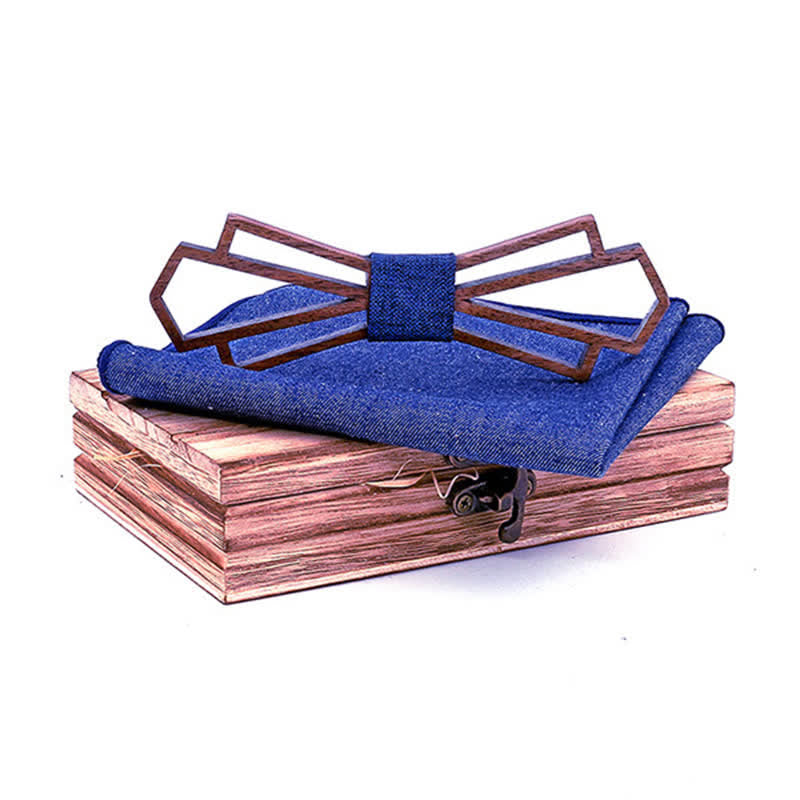 Set di 2 papillon in legno cavo da uomo, novità - Blu - image 0