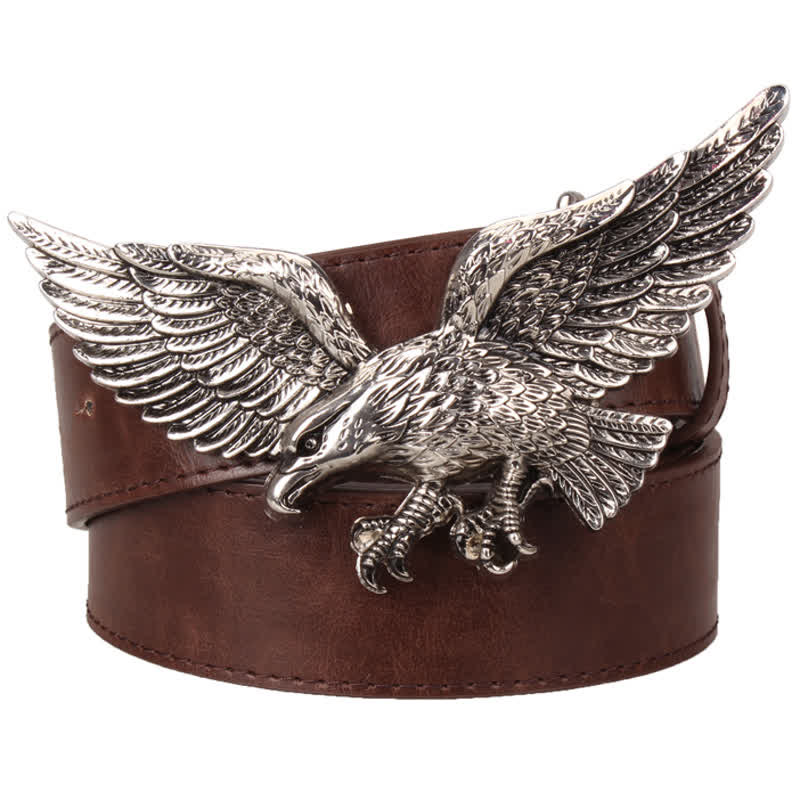 Cintura in pelle con fibbia grande aquila volante da uomo - Marrone / Argento - 40 - image 8