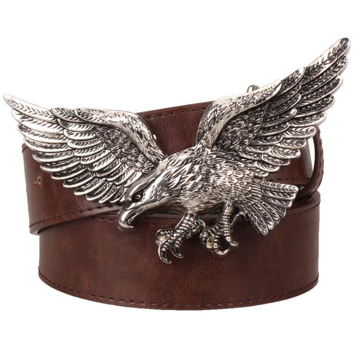 Cintura in pelle con fibbia grande aquila volante da uomo - Marrone / Argento - 40 - image 8