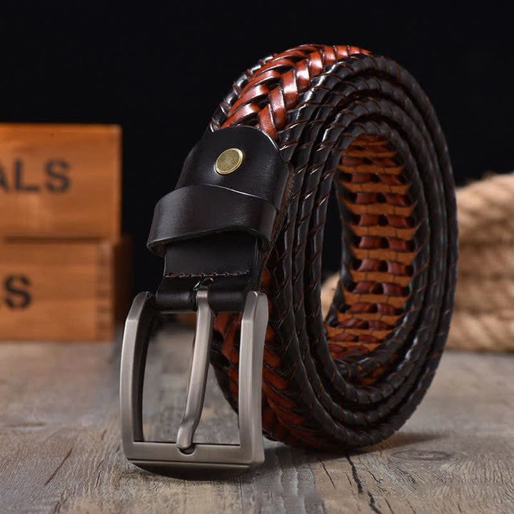 Cintura in pelle intrecciata a mano casual da uomo