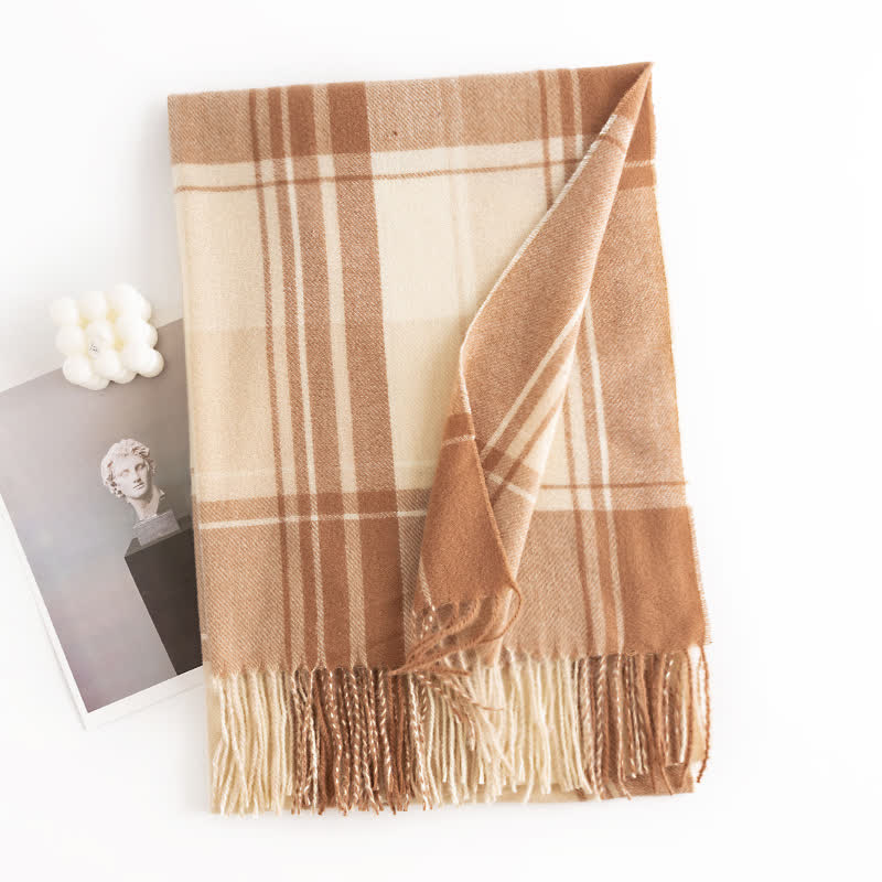 Sciarpa scozzese calda invernale classica da donna - Beige - image 2