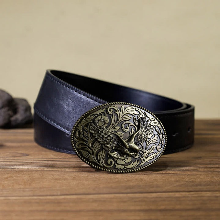 Cintura in pelle con fibbia a forma di aquila volante fai da te da uomo - Bronzo antico - Cintura PU nera (40) - image 6