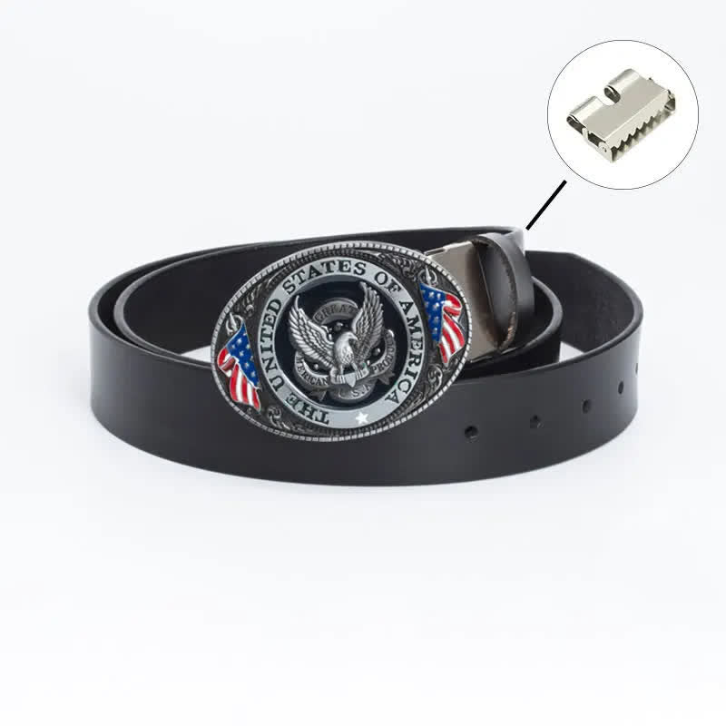 Cintura in pelle di lusso da uomo con bandiera americana e aquila