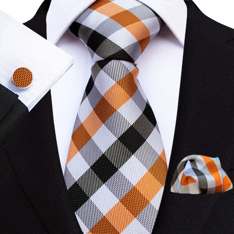 Set di 3 cravatte a quadri arancioni e nere da uomo - Arancione e nero - image 0
