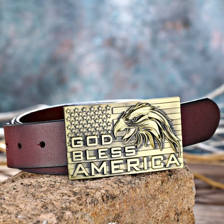 Cintura in pelle fai da te con fibbia God Bless America Eagle da uomo