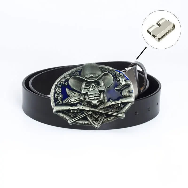 Cintura in pelle da uomo con teschio pirata e pistole incrociate - Legatura di ferro - Smalto nero/blu - 46 - image 23