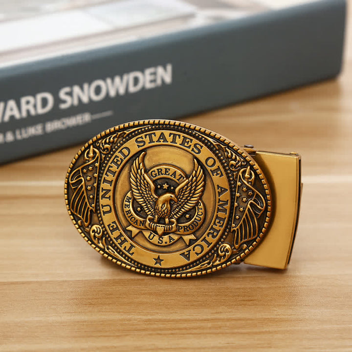 Cintura in pelle con fibbia automatica fai da te con bandiera USA Eagle da uomo - Bronzo antico - Senza cintura - image 9