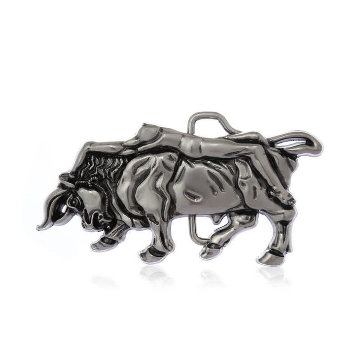 Cintura in pelle con fibbia a forma di toro in argento autentico fai da te da uomo