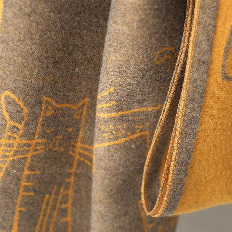 Sciarpa scialle bifacciale con stampa di gatto da donna