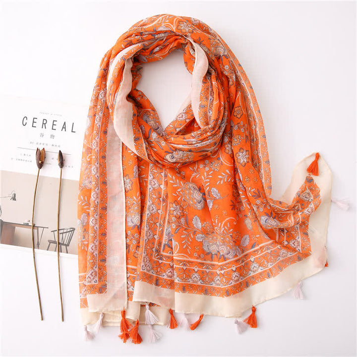 Sciarpa con nappe floreali e stampa bohémien da donna