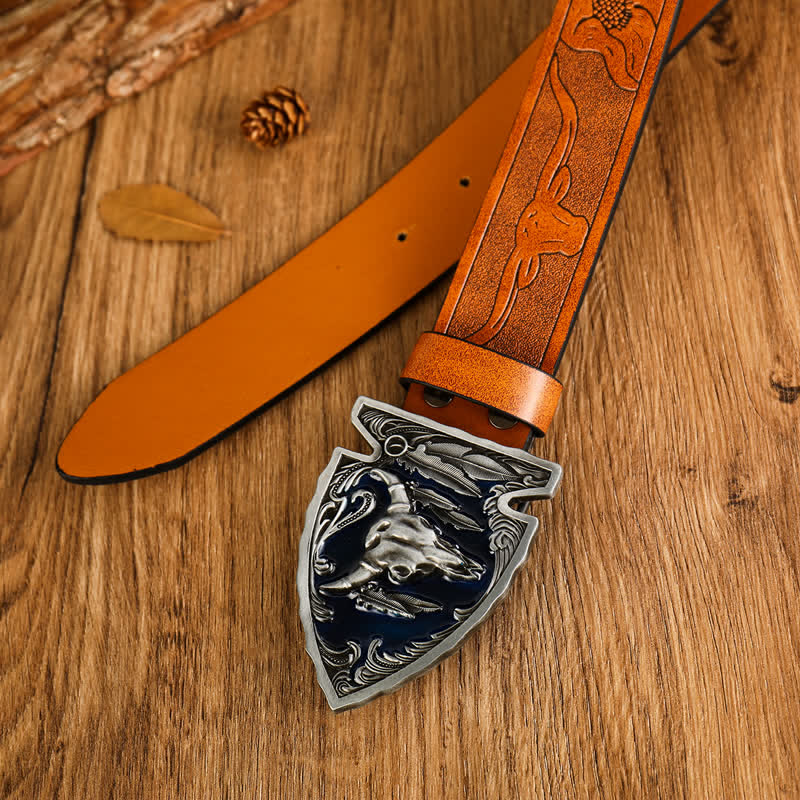 Cintura in pelle da uomo con testa di toro dominante in stile etnico