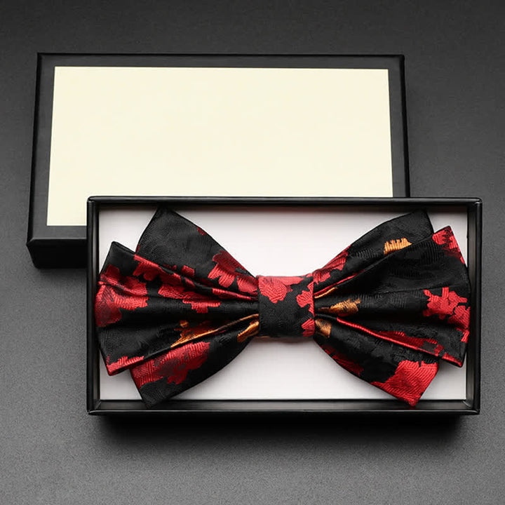 Papillon floreale cadente nero e rosso da uomo