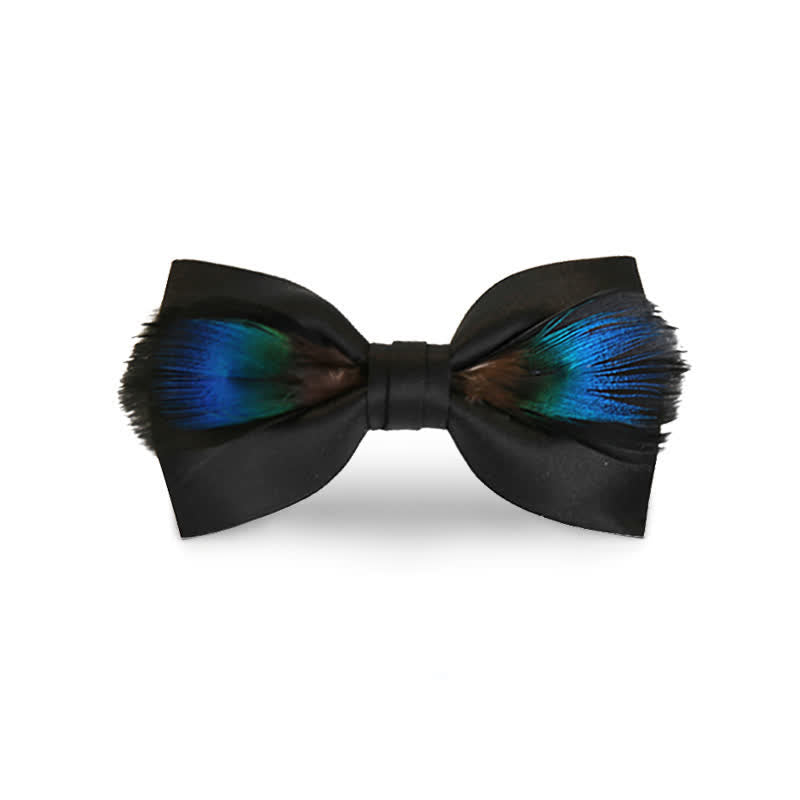 Papillon con piume di pavone blu e nero - Blu e nero - image 0
