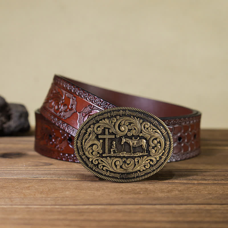 Cintura in pelle con fibbia ovale da cowboy fai da te da uomo