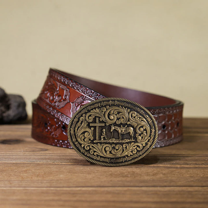 Cintura in pelle con fibbia ovale da cowboy fai da te da uomo