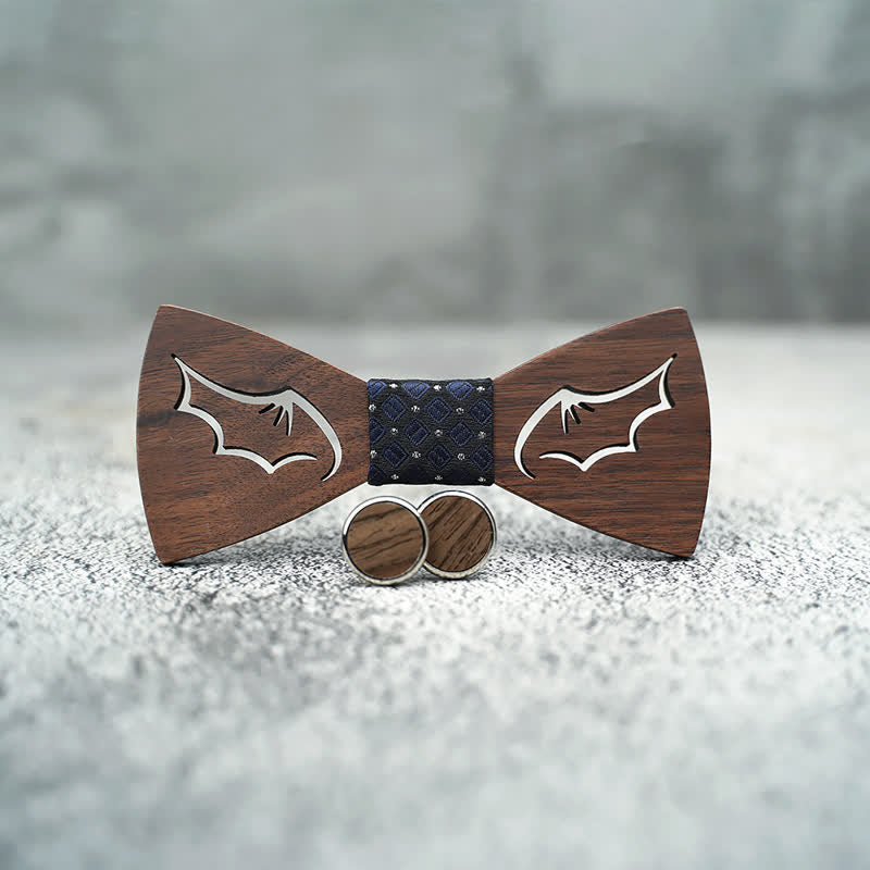 Set di 3 papillon in legno con ali di demone da uomo