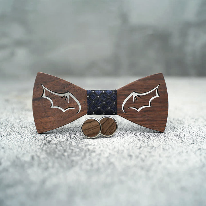 Set di 3 papillon in legno con ali di demone da uomo