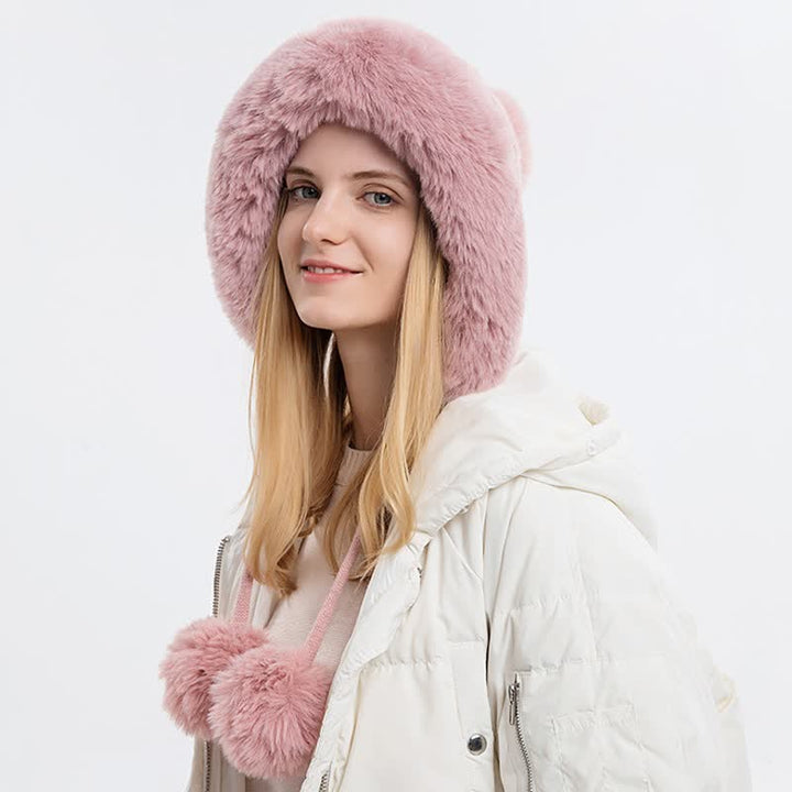 Cappello lavorato a maglia caldo e spesso con pompon tripli da donna