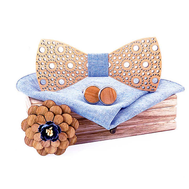 Set di 4 papillon rotondi in legno cavo da uomo - Azzurro chiaro - image 8
