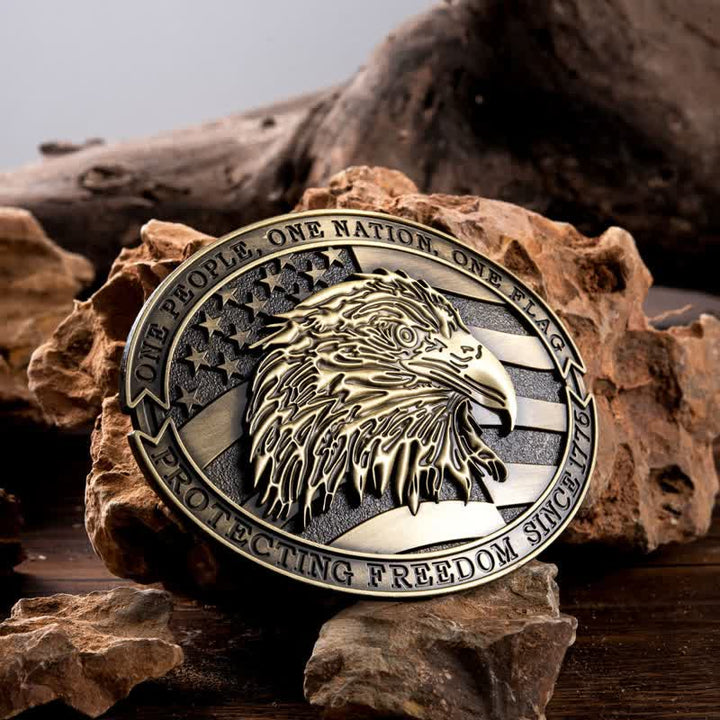 Cintura in pelle con fibbia della bandiera USA con aquila calva patriottica fai da te da uomo