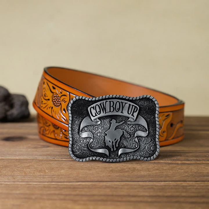 Cintura in pelle con fibbia da cavallo da rodeo da cowboy fai da te da uomo
