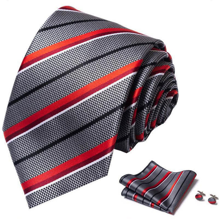 Set di 3 cravatte a righe grigie e rosse da uomo 