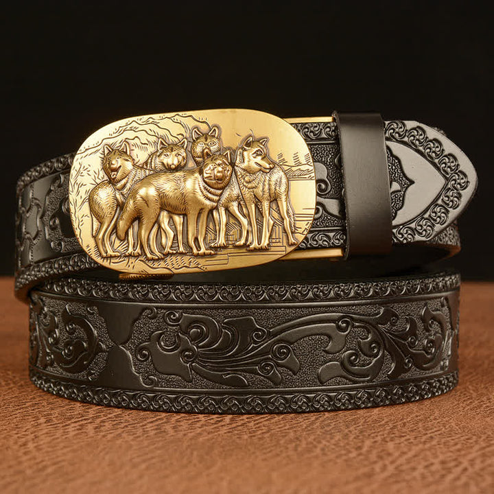 Cintura in pelle retrò da uomo con motivo a lupi - Oro e nero - 46 - image 8