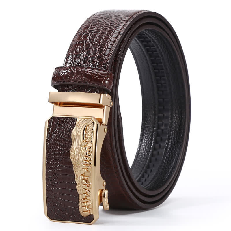 Cintura da uomo in pelle con fibbia automatica con motivo coccodrillo - Stile n. 11 - Marrone / Oro - 44 - image 32