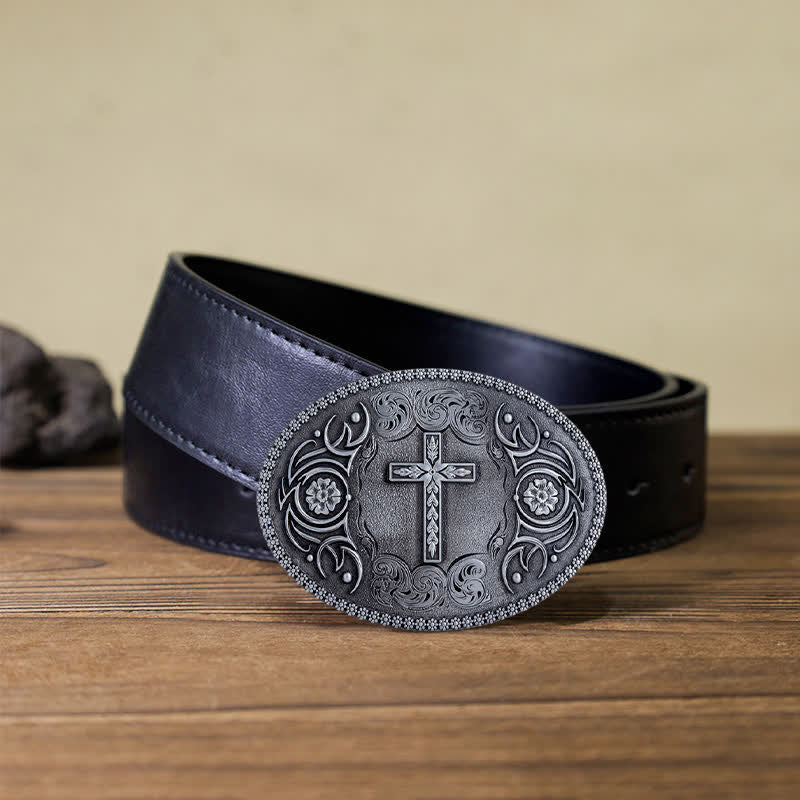 Cintura in pelle con chiusura floreale a croce fai da te da uomo
