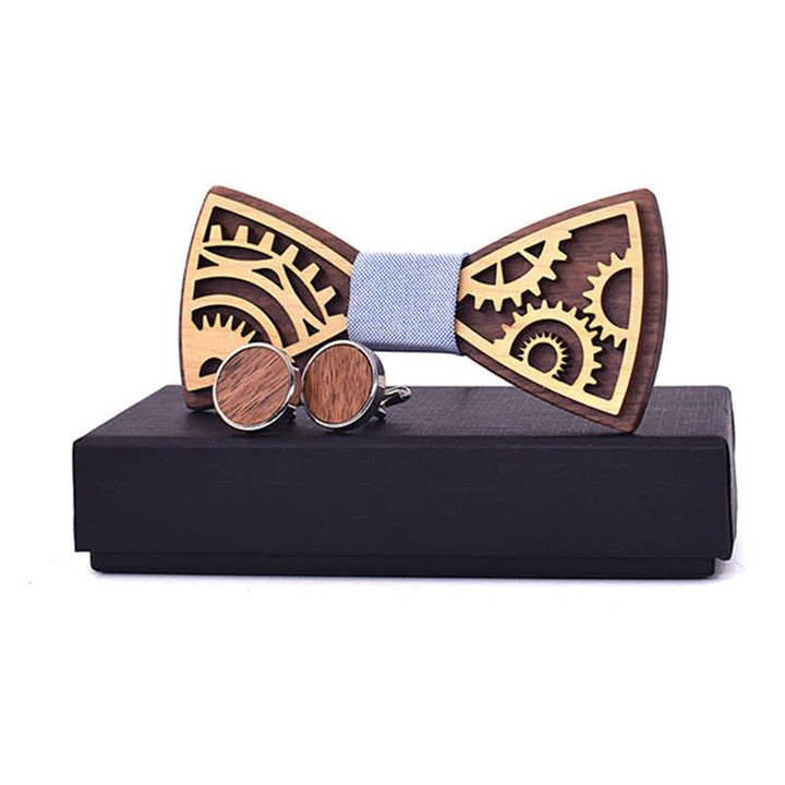 Set di 2 gemelli da uomo in legno con ingranaggi - Azzurro pallido - image 8