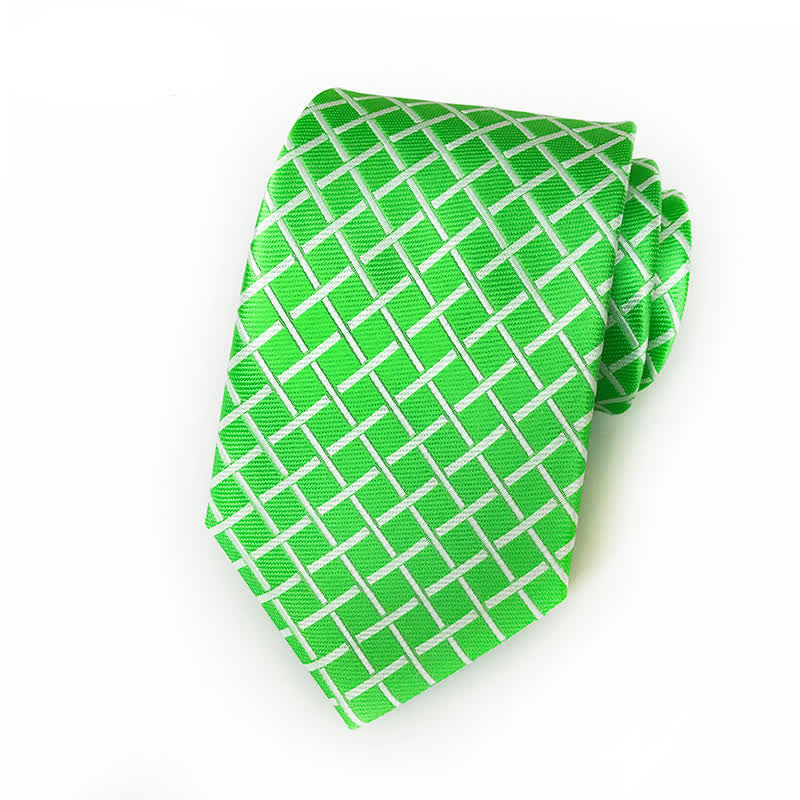Cravatta a quadri intrecciata brillante da uomo - Lime - image 9