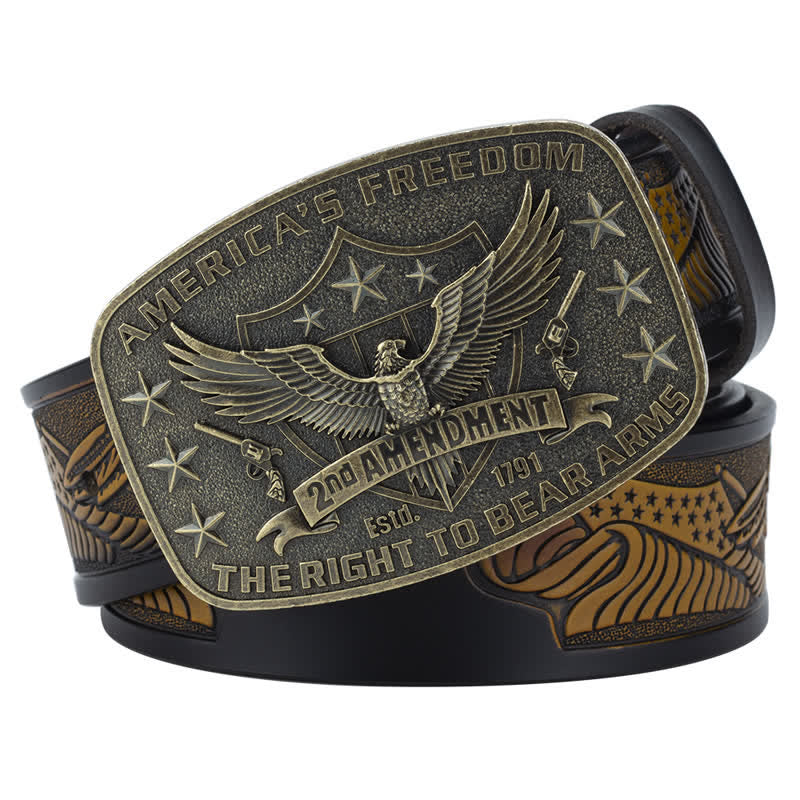 Cintura in pelle retrò da uomo con aquila America's Freedom - Cammello / Bronzo - 46 - image 10
