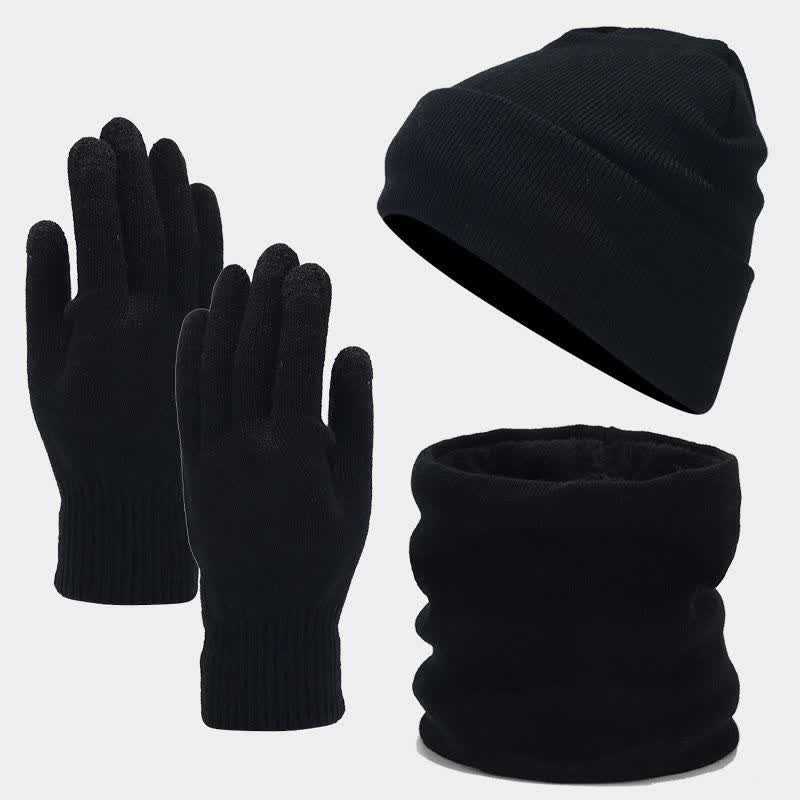 3 pezzi unisex caldo berretto sciarpa guanti set - Nero - Regolabile (22"-22 7/8") - image 8