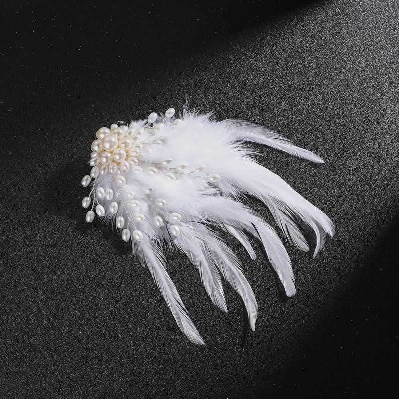Spilla con piuma di perle e temperamento da donna - Bianco - image 3